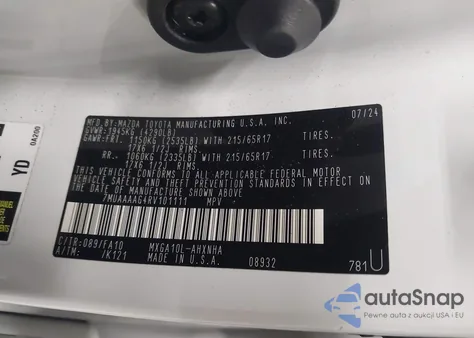 2024 Toyota Corolla Cross L z USA, uszkodzony, nr VIN 7MUAAAAG4RV101111